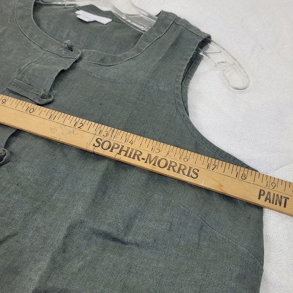 J Jill Love Linen olive green sleeveless button up top with side slits lagen S/P - Picture 6 of 11
